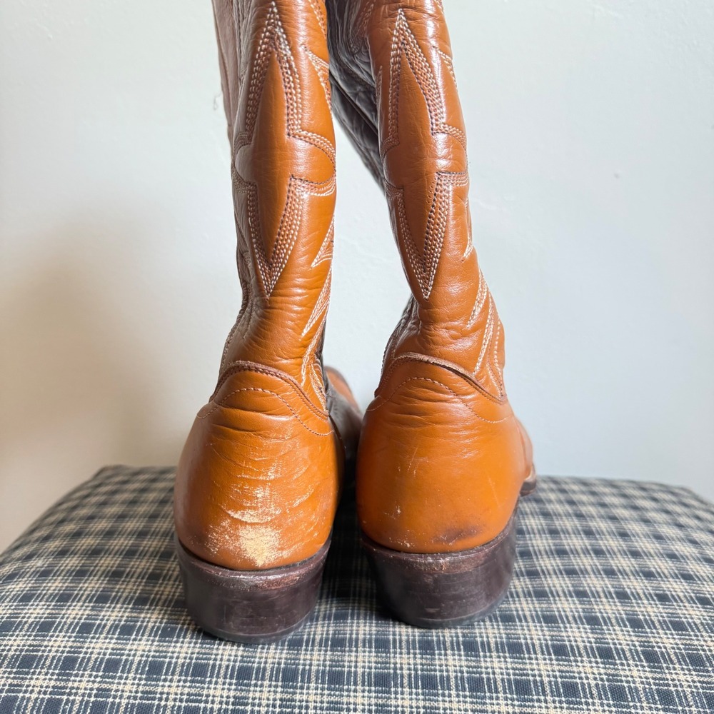 Dan Post Vintage Lizard Toe Stitch Cognac Leather Western Boots Size 9D Brown - Picture 3 of 8